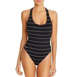 NWT Polo Ralph Lauren Women's Sz M Black Striped Racerback One Piece Swimsuit